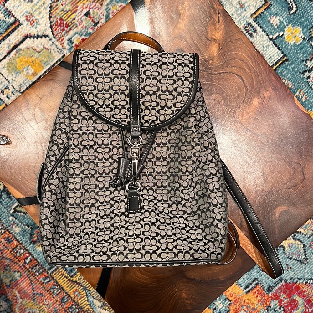 Coach Signature Jacquard Backpack in Black/Khaki